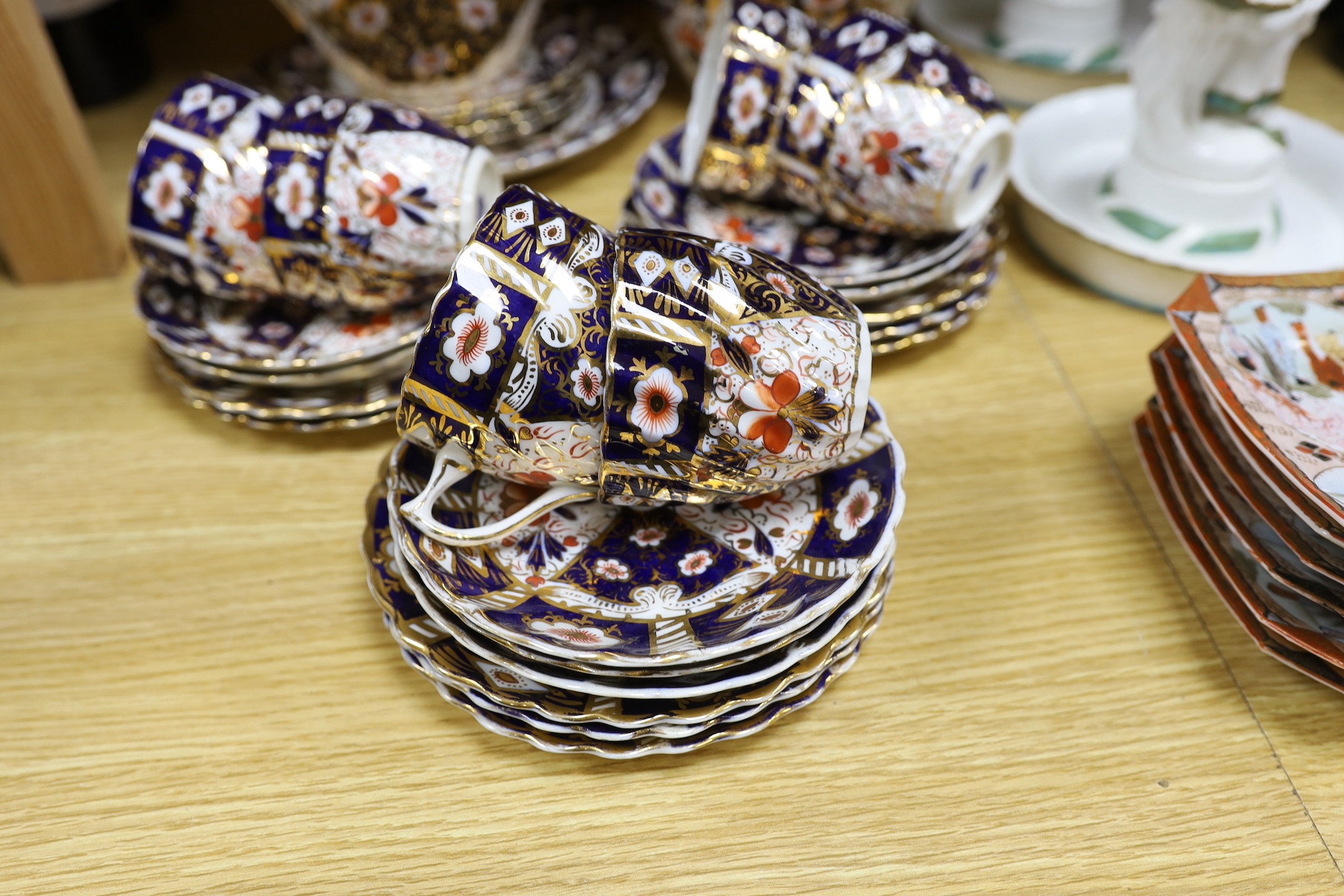 A pair of Victorian bone china figural dishes, an Imari pattern teaset, together with other wares